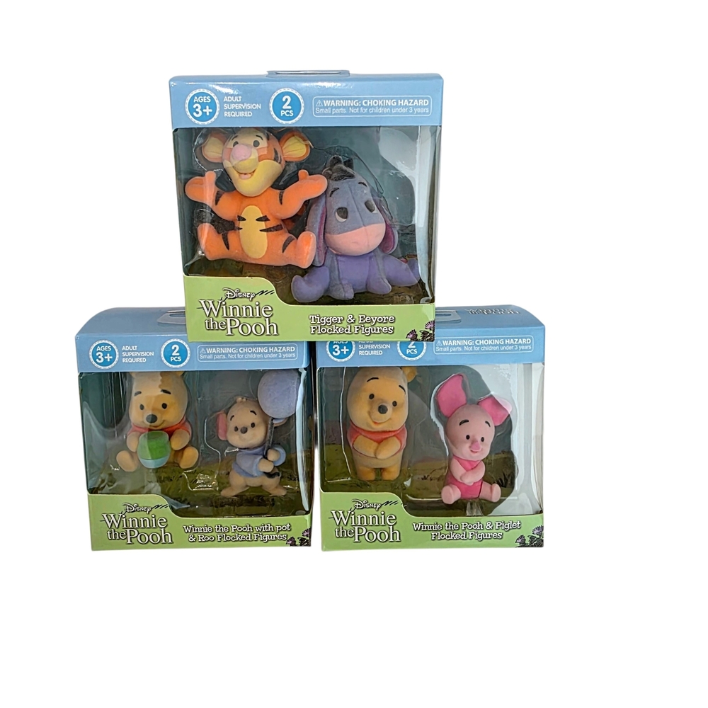 Disney Winnie The Pooh Flocked Figures 3 Boxes Pooh Piglet Tigger Eeyore Roo New